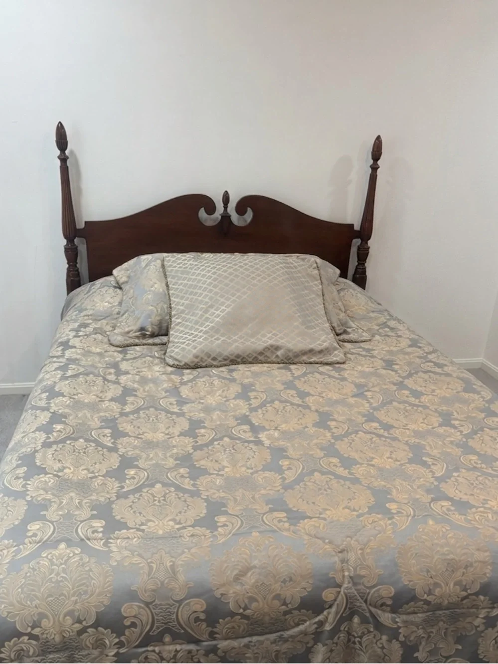 Luxury Vintage Blue Gold Beige Damask Comforter Set Grandmillennial